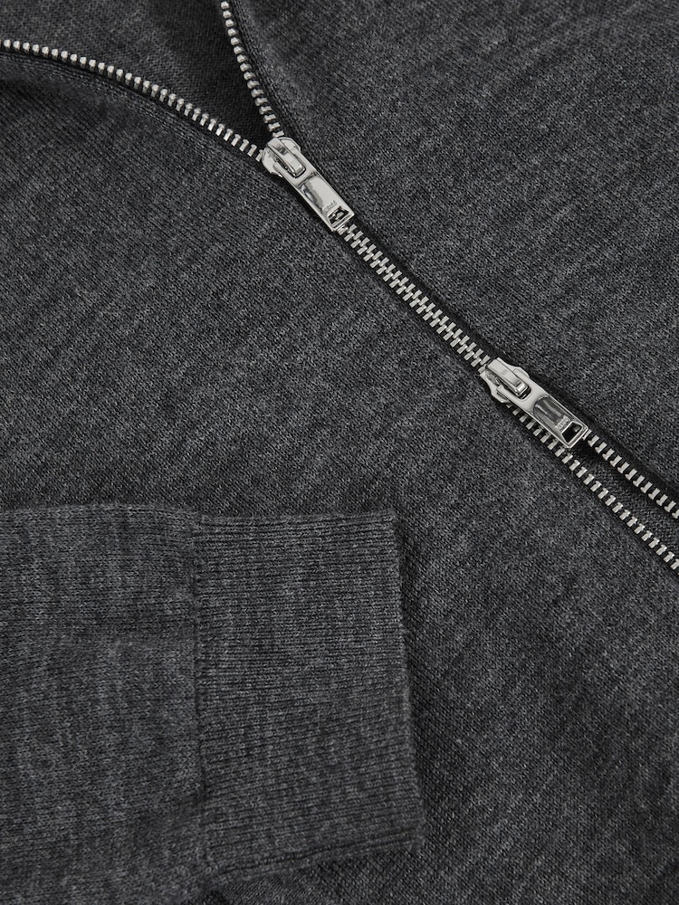Reiss Derby Grey Melange Hampshire Merino Wool-Blend Zip-Through Cardigan - Image 4 of 4