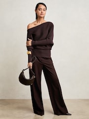 Reiss Plum Lorna Asymmetric Draped Knitted Jumper - Image 1 of 7