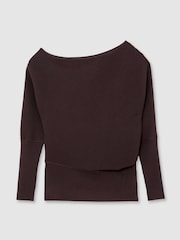 Reiss Plum Lorna Asymmetric Draped Knitted Jumper - Image 2 of 7