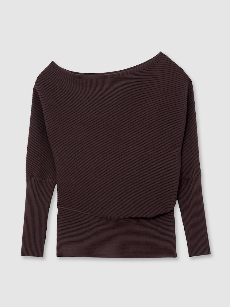 Reiss Plum Lorna Asymmetric Draped Knitted Jumper - Image 2 of 7