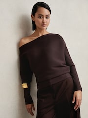 Reiss Plum Lorna Asymmetric Draped Knitted Jumper - Image 3 of 7