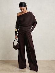 Reiss Plum Lorna Asymmetric Draped Knitted Jumper - Image 4 of 7