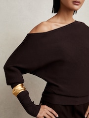 Reiss Plum Lorna Asymmetric Draped Knitted Jumper - Image 5 of 7