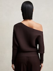 Reiss Plum Lorna Asymmetric Draped Knitted Jumper - Image 6 of 7