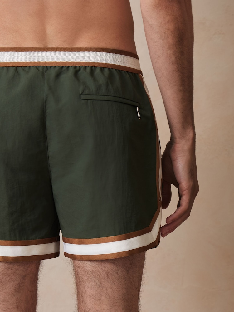 Reiss Pine Green Baller Reiss | Ché Stripe-Trim Swim Shorts - Image 4 of 5