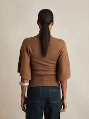 Reiss Tan Hadley Merino Wool Batwing Roll-Neck Jumper - Image 4 of 5