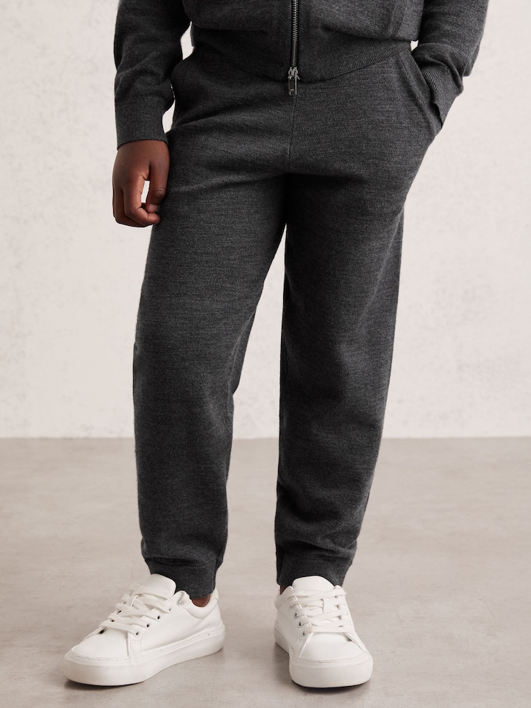 Reiss Derby Grey Melange Billings 9-13 yrs Merino Wool Cuffed Joggers - Image 1 of 4