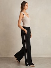 Reiss Black Robyn Side-Stripe Wide-Leg Trousers - Image 1 of 7