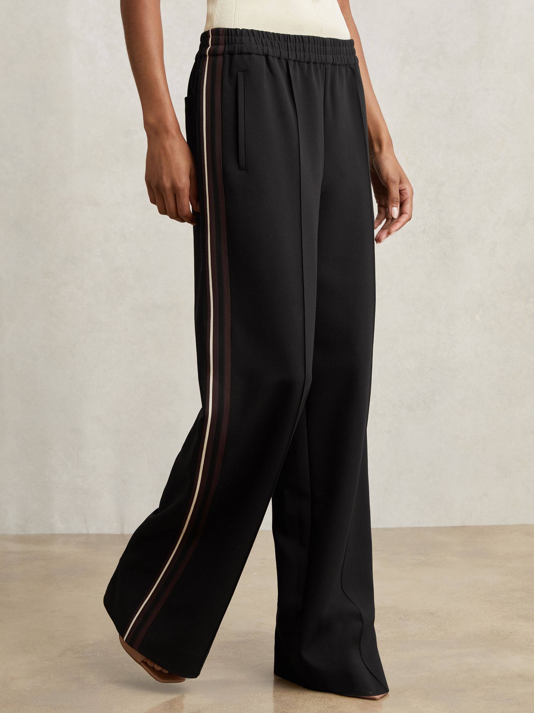 Buy Reiss Black Robyn Side-Stripe Wide-Leg Trousers from the Next