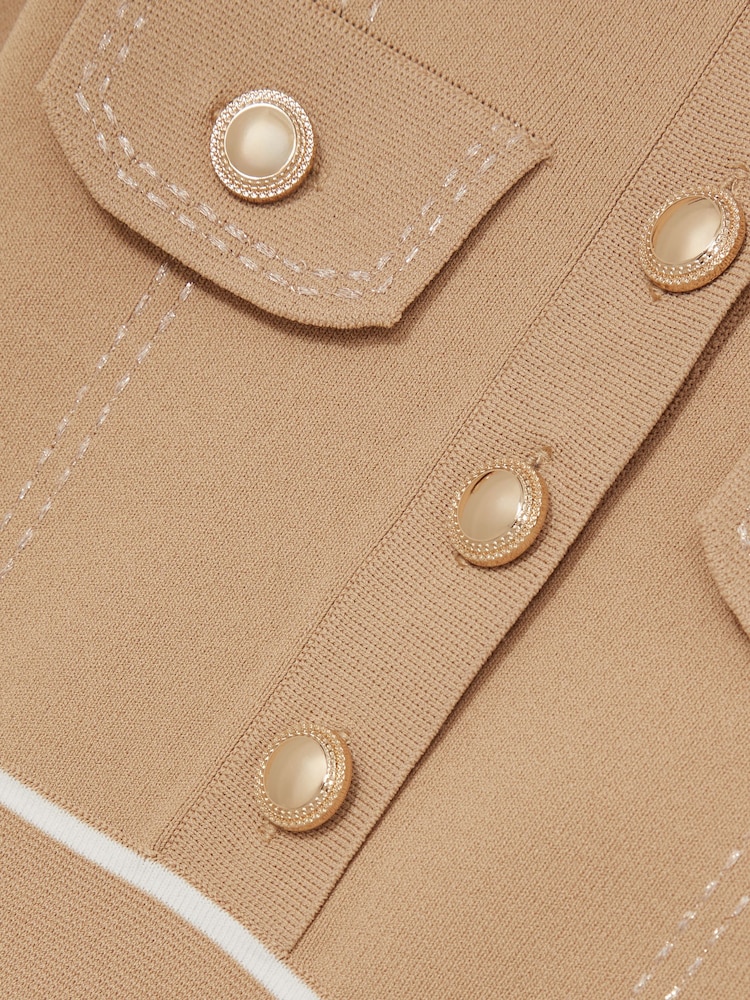 Reiss Camel Sapna Knitted Contrast Stitch Dress - Image 5 of 5