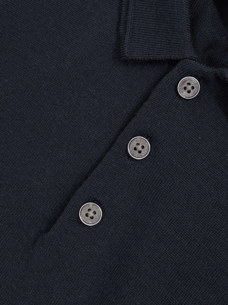 Reiss Midnight Navy Manor 3-9 yrs Merino Wool Short Sleeve Polo Shirt - Image 4 of 4
