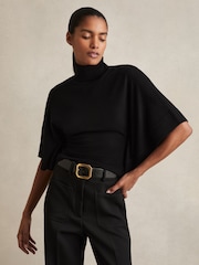 Reiss Black Hadley Merino Wool Batwing Roll-Neck Jumper - Image 1 of 7