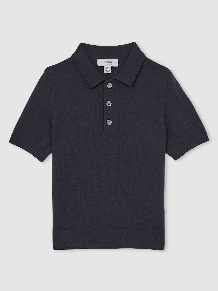 Reiss Midnight Navy Manor 9-13 yrs Merino Wool Short Sleeve Polo Shirt - Image 2 of 4