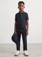 Reiss Midnight Navy Manor 9-13 yrs Merino Wool Short Sleeve Polo Shirt - Image 3 of 4