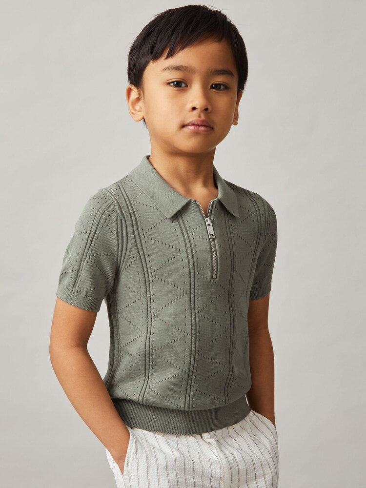 Žajbelj - Reiss Spey Half Zip Pointelle Polo Shirt - Slika 1 iz 4