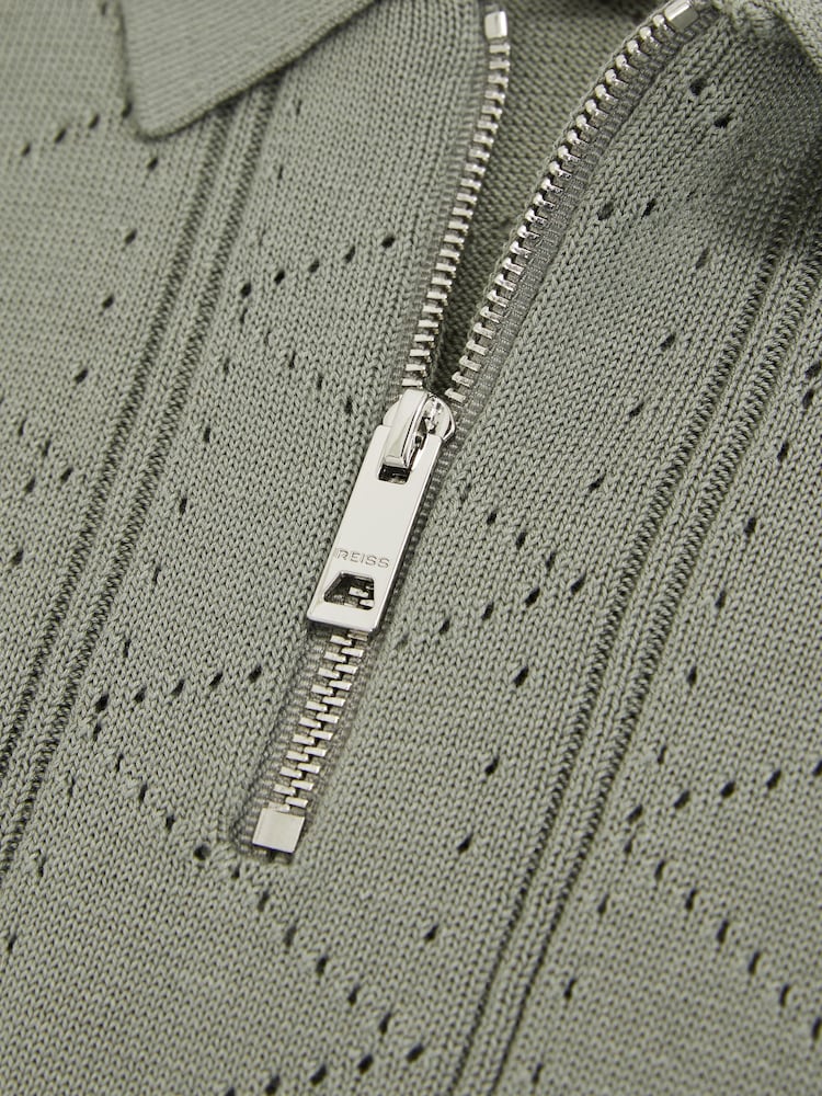 Žajbelj - Reiss Spey Half Zip Pointelle Polo Shirt - Slika 4 iz 4