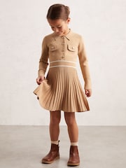 Reiss Camel Sapna 4-9 yrs Knitted Contrast Stitch Dress - Image 1 of 5