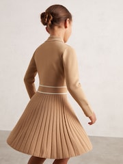 Reiss Camel Sapna 4-9 yrs Knitted Contrast Stitch Dress - Image 3 of 5