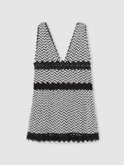 Reiss Navy Sophia Zig-Zag Print Lace-Trim Mini Dress - Image 2 of 6