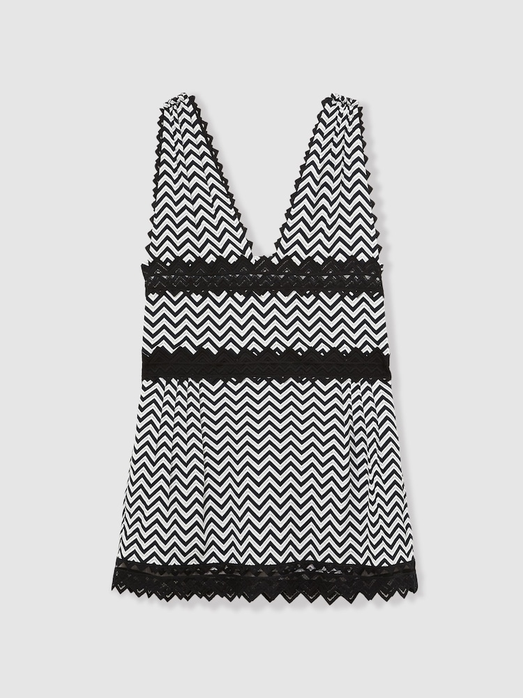 Reiss Navy Sophia Zig-Zag Print Lace-Trim Mini Dress - Image 2 of 6
