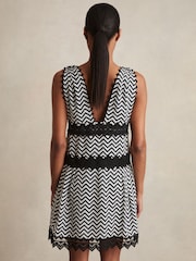 Reiss Navy Sophia Zig-Zag Print Lace-Trim Mini Dress - Image 5 of 6