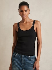 Reiss Black Isabella Stretch-Cotton D-Ring Strap Vest - Image 1 of 5