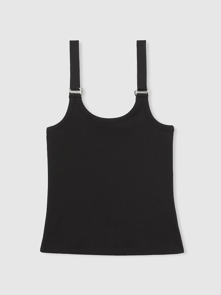 Reiss Black Isabella Stretch-Cotton D-Ring Strap Vest - Image 2 of 5