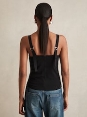 Reiss Black Isabella Stretch-Cotton D-Ring Strap Vest - Image 4 of 5