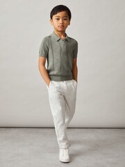 Reiss Sage Spey 9-13 yrs Half-Zip Pointelle Polo Shirt - Image 1 of 4