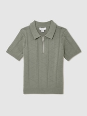 Reiss Sage Spey 9-13 yrs Half-Zip Pointelle Polo Shirt - Image 2 of 4