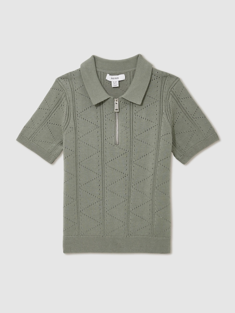 Reiss Sage Spey 9-13 yrs Half-Zip Pointelle Polo Shirt - Image 2 of 4