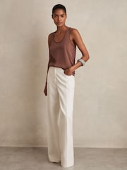 Reiss Mocha Brown Ruby Silk-Front Cami Top - Image 1 of 7