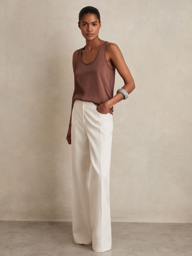 Reiss Mocha Brown Ruby Silk-Front Cami Top - Image 1 of 7