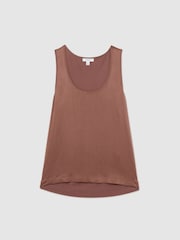 Reiss Mocha Brown Ruby Silk-Front Cami Top - Image 2 of 7