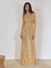Atelier Gold Lace-Knit Ruched Maxi Dress - Image 3 of 7