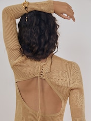 Atelier Gold Lace-Knit Ruched Maxi Dress - Image 4 of 7