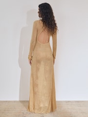 Atelier Gold Lace-Knit Ruched Maxi Dress - Image 6 of 7