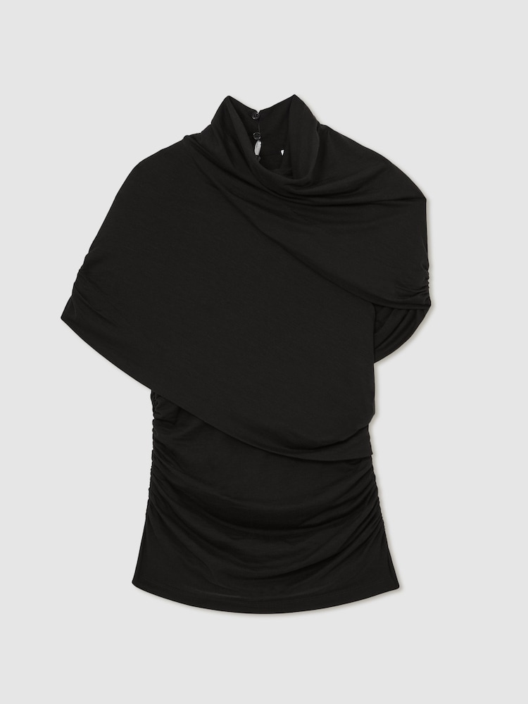 Reiss Black Zuri Stretch Lyocell Draped Top - Image 2 of 6