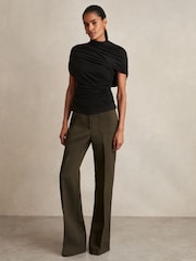 Reiss Black Zuri Stretch Lyocell Draped Top - Image 3 of 6