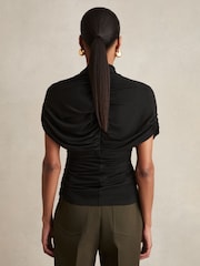 Reiss Black Zuri Stretch Lyocell Draped Top - Image 5 of 6