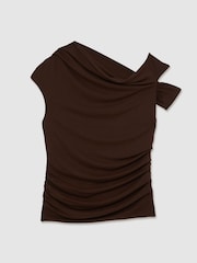 Reiss Chocolate Brown Serena Modal-Blend Ruched Off-Shoulder Top - Image 2 of 7