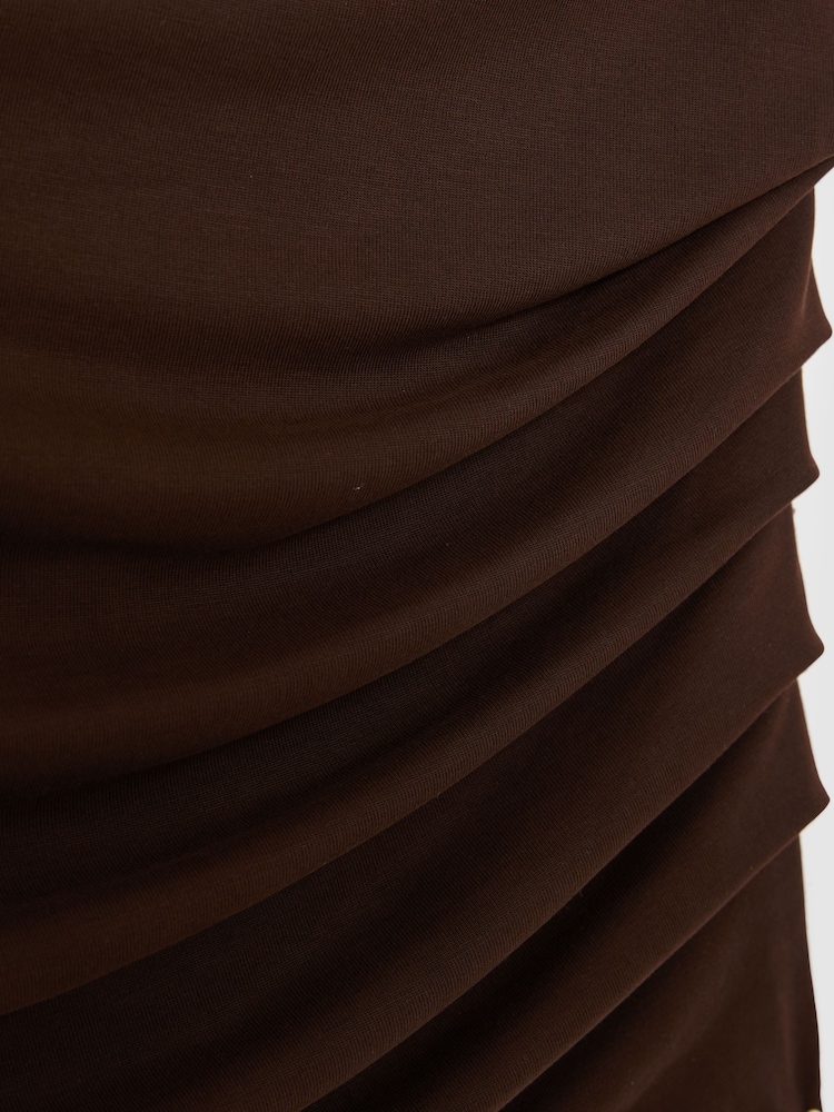 Reiss Chocolate Brown Serena Modal-Blend Ruched Off-Shoulder Top - Image 7 of 7