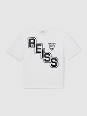 Reiss White/Navy Glen 3-9 yrs Cotton Oversized Logo T-Shirt - Image 2 of 4