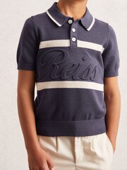 Reiss Indigo Blue/White Ellis Polo Shirt - Image 1 of 4