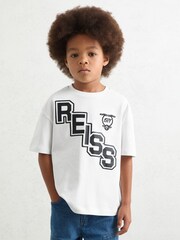 Reiss White/Navy Glen 9-13 yrs Cotton Oversized Logo T-Shirt - Image 1 of 4
