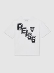 Reiss White/Navy Glen 9-13 yrs Cotton Oversized Logo T-Shirt - Image 2 of 4