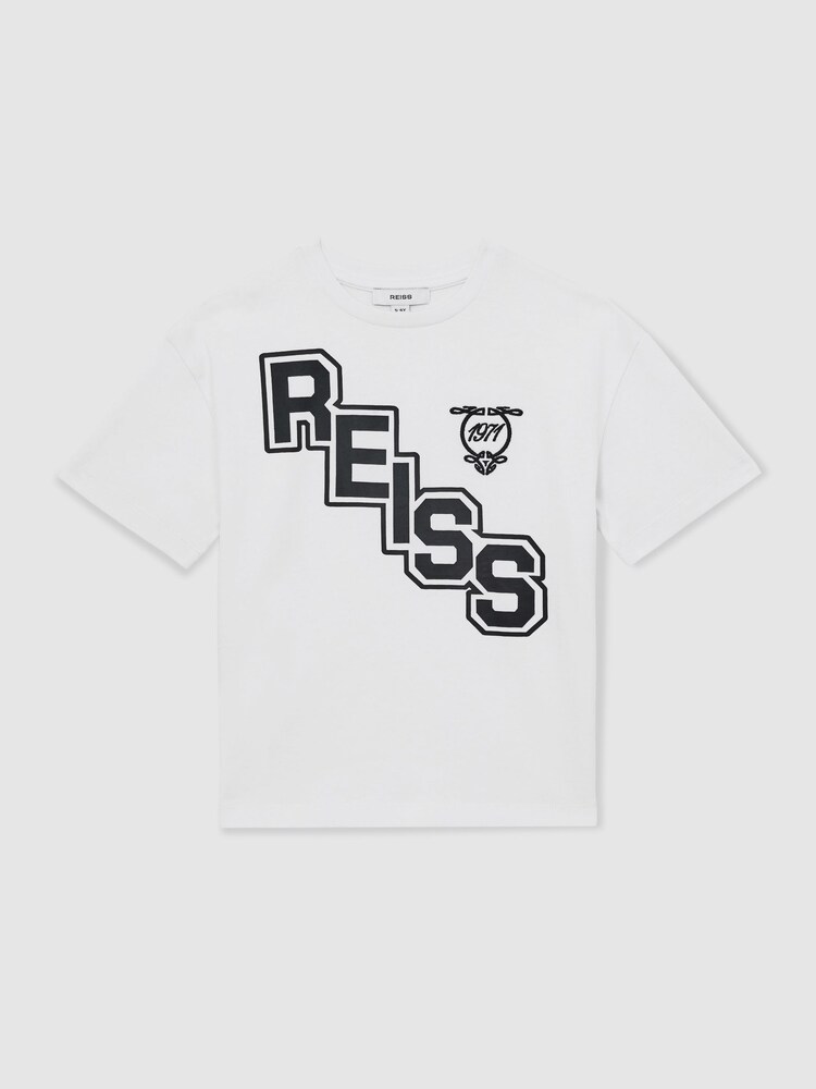 Reiss White/Navy Glen 9-13 yrs Cotton Oversized Logo T-Shirt - Image 2 of 4