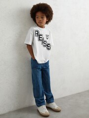 Reiss White/Navy Glen 9-13 yrs Cotton Oversized Logo T-Shirt - Image 3 of 4