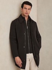 Reiss Brown Logan Removable Gilet Hybrid Overcoat - Image 4 of 8