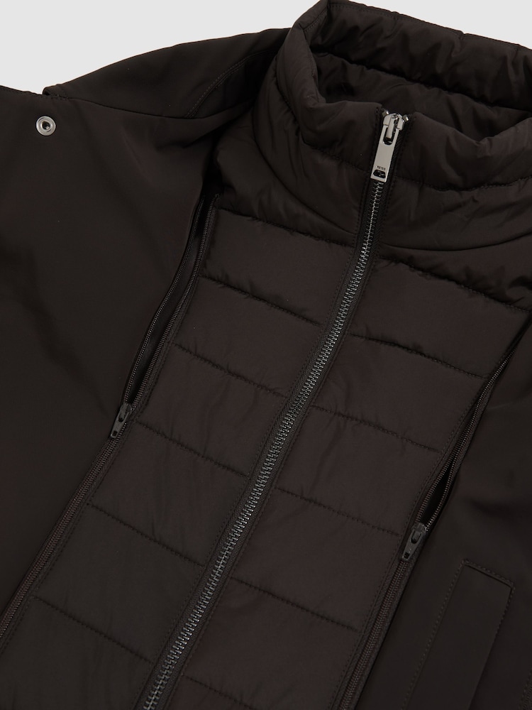 Reiss Brown Logan Removable Gilet Hybrid Overcoat - Image 8 of 8